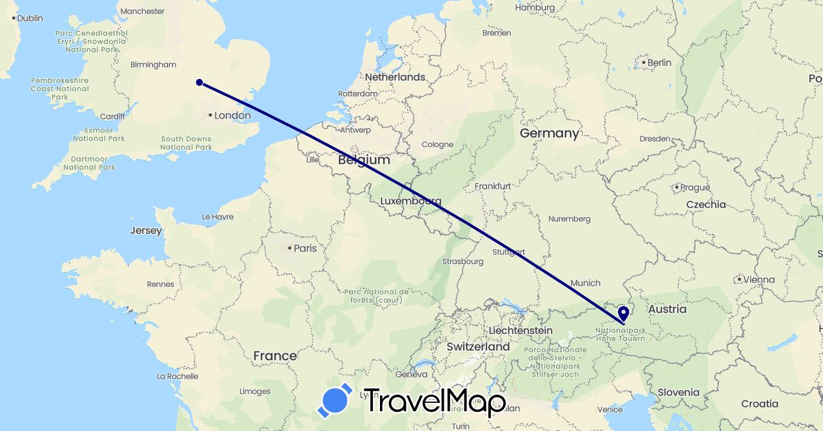 TravelMap itinerary: driving in Austria, United Kingdom (Europe)